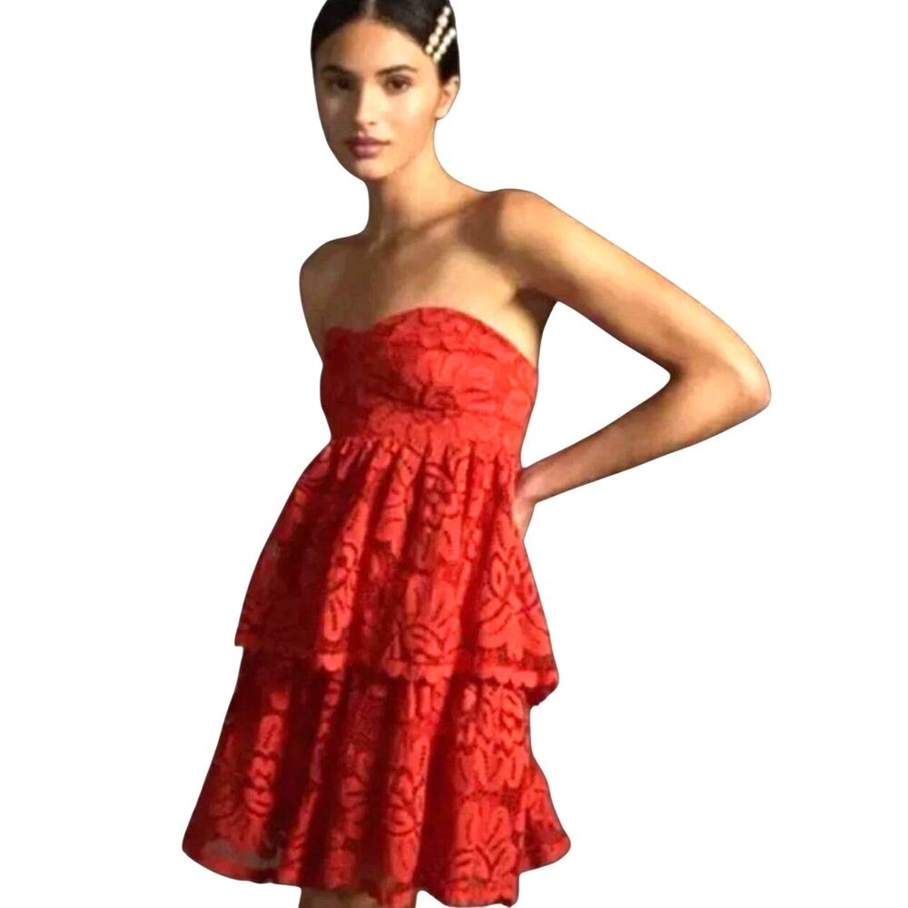 NWT ANTHROPOLOGIE MAEVE Women’s Boho Lace Tiered Mini Dress Large - Picture 1 of 8